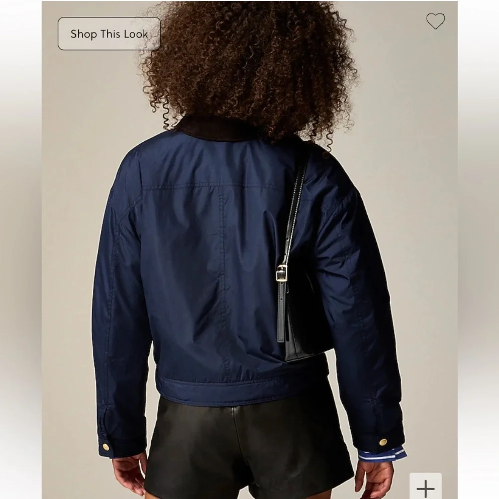 J. Crew Navy Quilted Bomber Jacket with Contrast Collar - Picture 3 of 13
